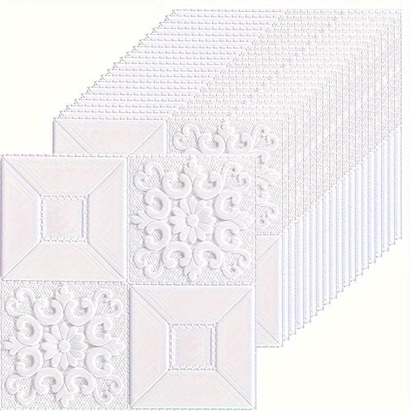 10/40 pcs White 3D Floral Self-Adhesive PVC Wall Panels Waterproof Washable Impact-Proof for Home Decor