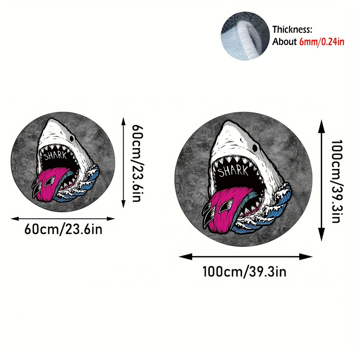 Коврик для пола с изображением акулы, круглый, мягкий, вязаный, нескользящий, из полиэстера, для использования в помещении, домашний декор