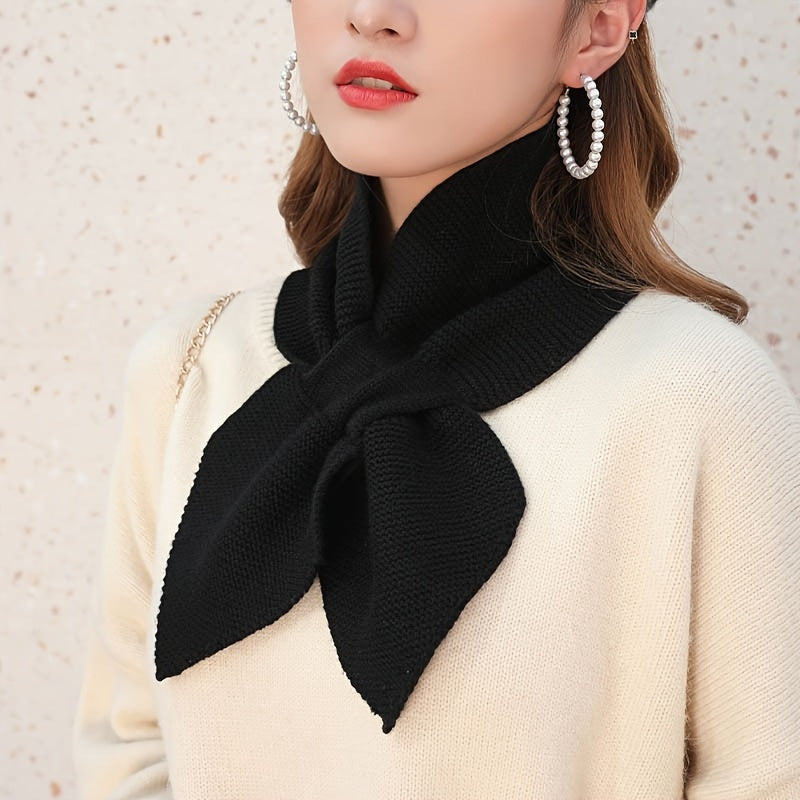 Solid Color Knit Cross Scarf for Women Winter Warm Accessory