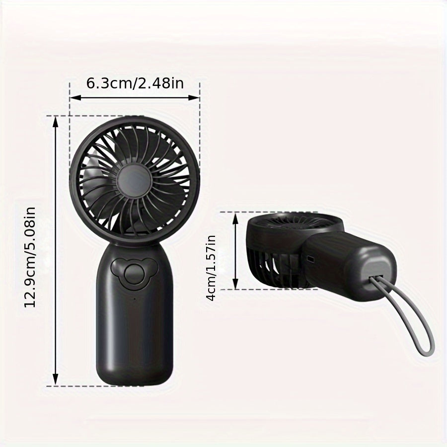 Mini Fan Portable Rechargeable Battery USB Charging 3-Speed Compact Black White