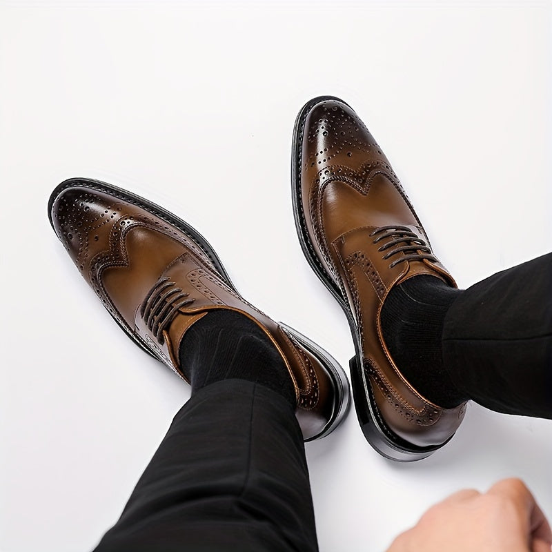 Zapatos oxford de cuero con ala de murciélago para hombre, suela antideslizante, casual y formal