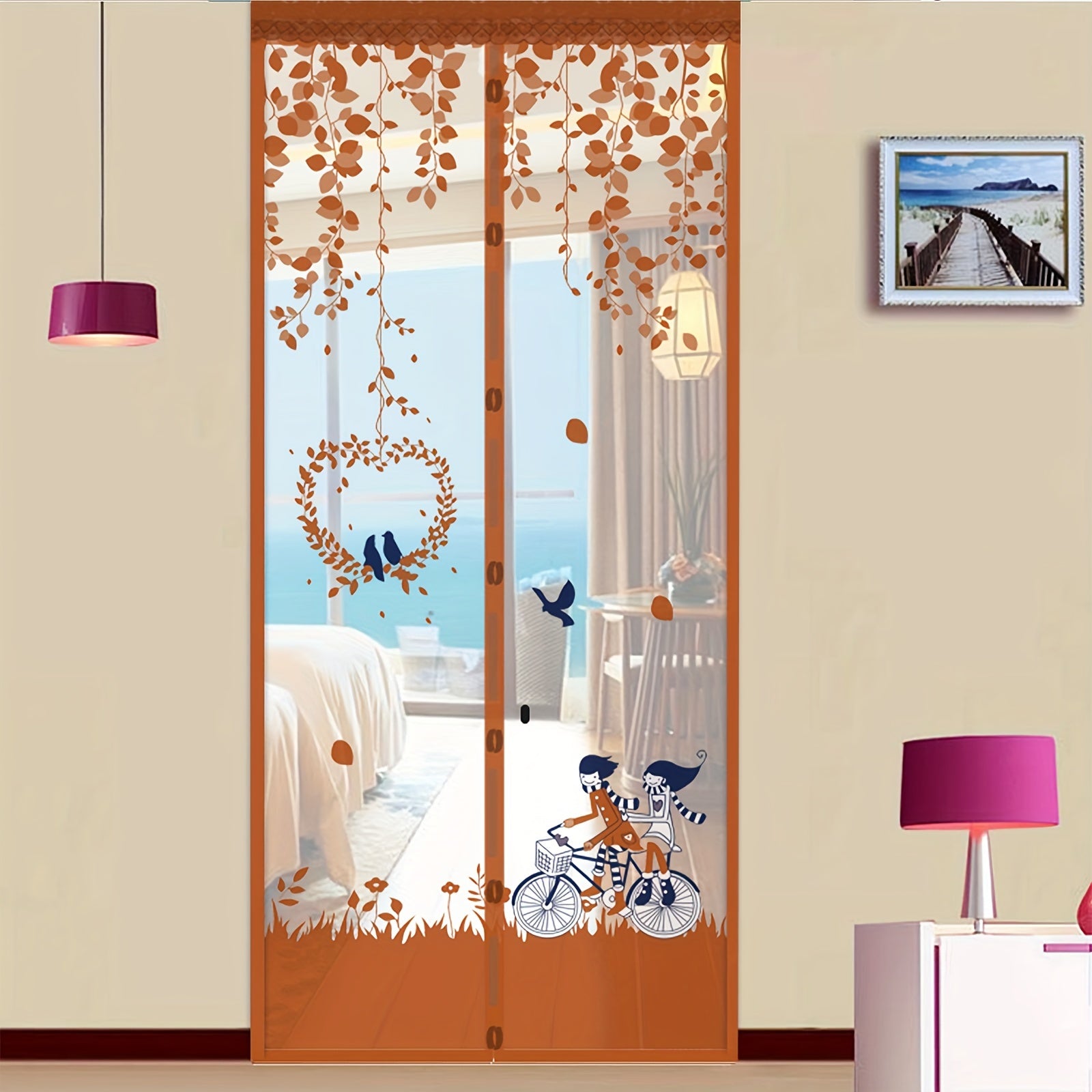 Woven Nylon Magnetic Screen Door with Self-Sealing Mesh Curtain for Pets and Kids