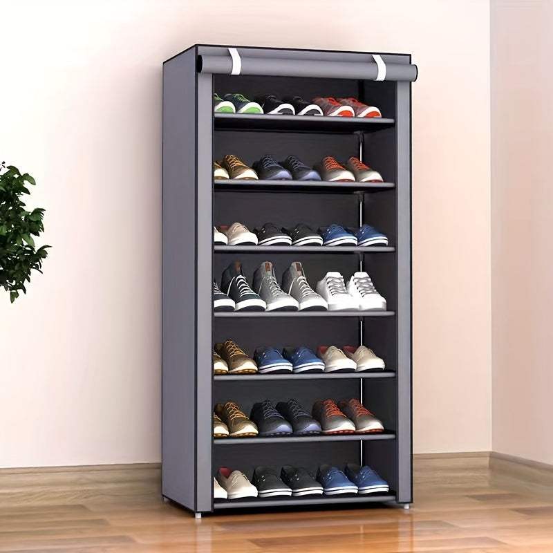Metal Shoe Rack with Dustproof Cover Vertical Storage Easy Assembly Grey 68.58cm