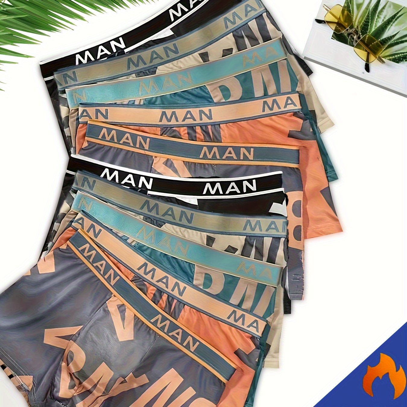 Erkaklar uchun 8 ta to'plam tez quriydigan boxer shortlari, alifbo naqshi bilan, Polyester 93%, Spandex 7%, hidga qarshi, yengil tasodifiy sport shortlari