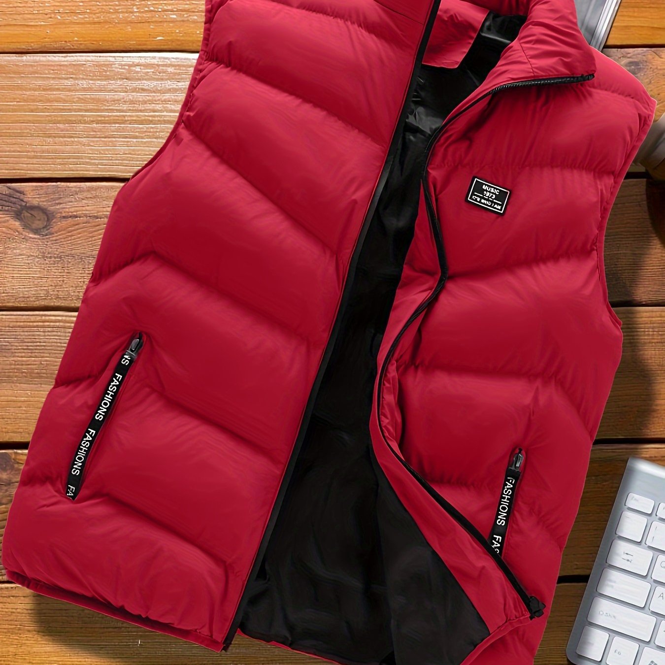 Men's Winter Vest Sleeveless Zipper Pockets Stand Collar Casual Polyester