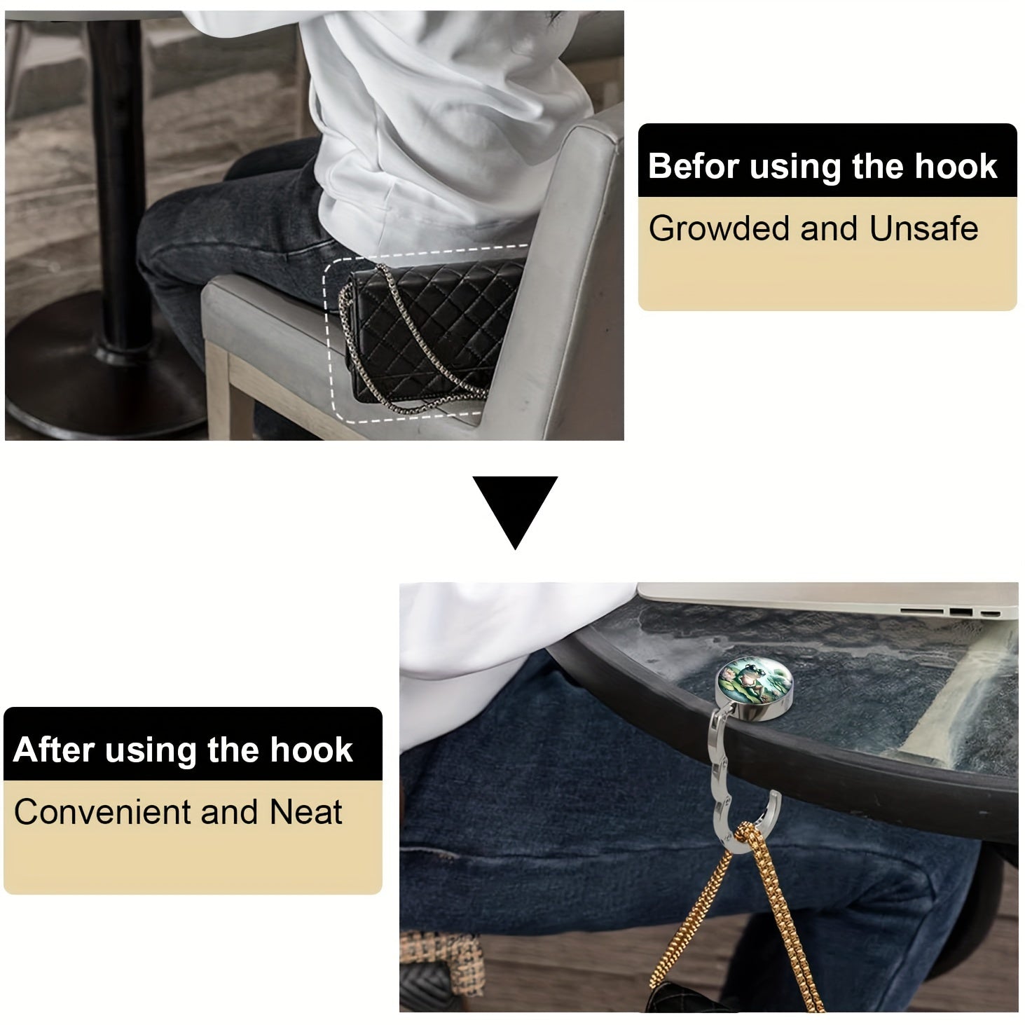 Foldable Handbag Storage Table Hook for Travel and Decor, Frog Purse Hanger