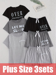 Plus Size Women's Loungewear Set Silky Fiber Short Sleeve Shorts