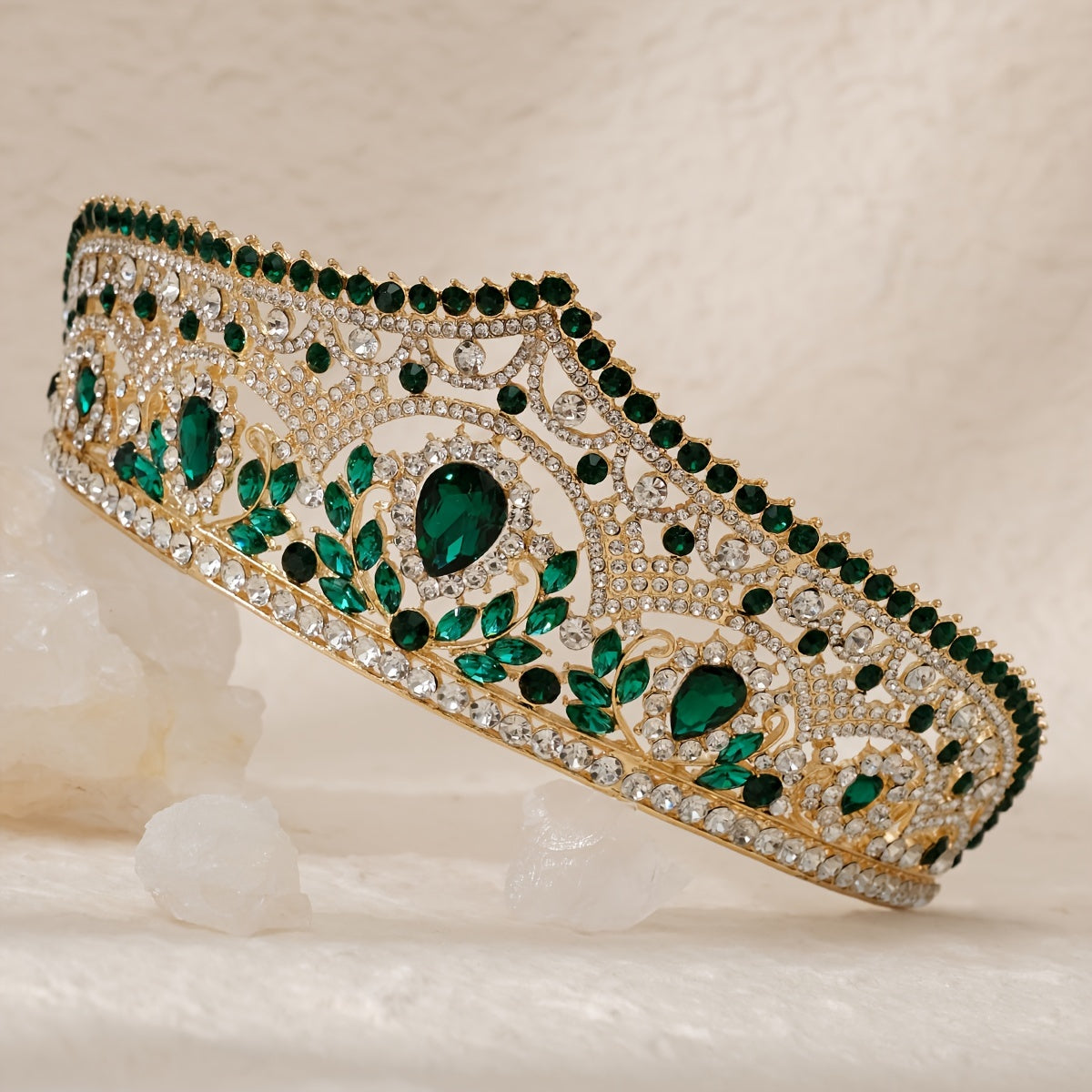 Bridal Water Drop Crown Hair Accessory with Diamonds and Gold Embellishments