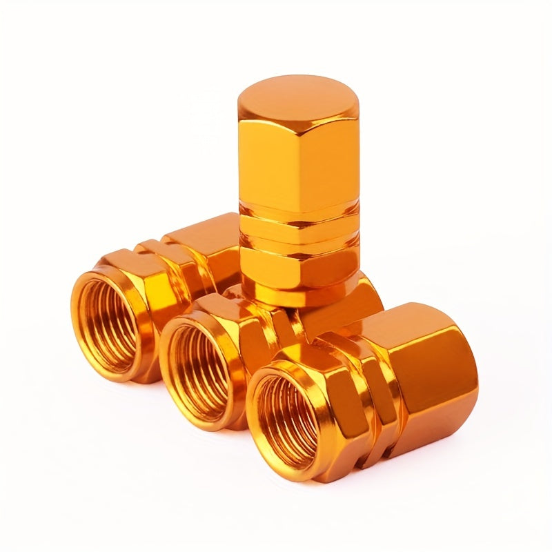 Set Of 4 Golden Aluminum Tire Valve Caps for Car Vehicle Decoration