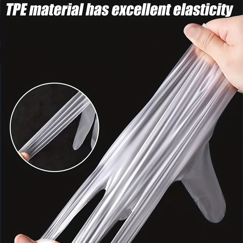 100 Pack TPE Disposable Gloves Clear Food Safe Latex-Free for Kitchen Household Beauty