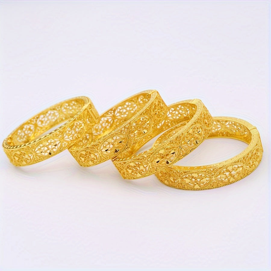 Set of 4 Gold-Plated Middle Eastern Style Dubai Bracelets for Women and Girls