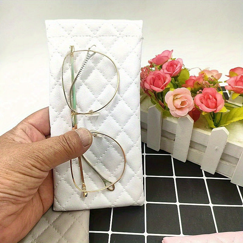 Unisex PU Leather Glasses Case Soft Interior Compact Quilted Black White Pink