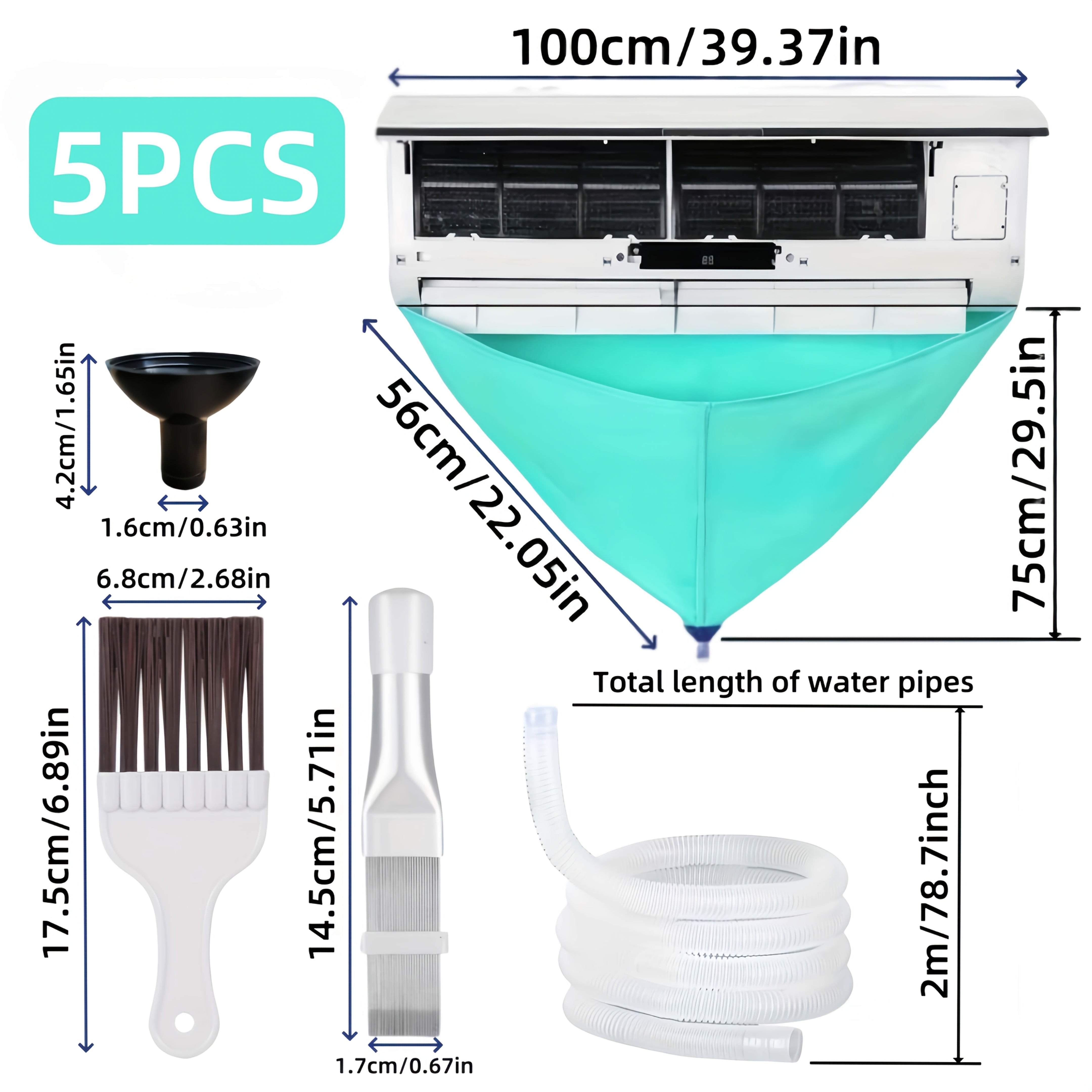 Air Conditioner Cleaning Kit 3pcs Dust Cover Water Bag Universal Tools for Wall-Mounted AC