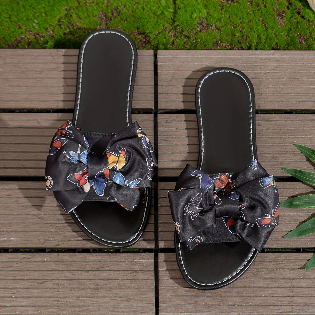 Women's Butterfly Bowknot Slip-On Beach Slides Lightweight Flat Sandals