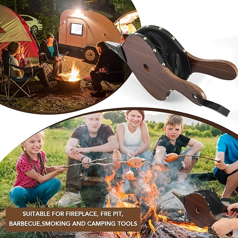 Brown Wooden Fireplace Bellows Air Blower for Camping BBQ Grill and Home Heating