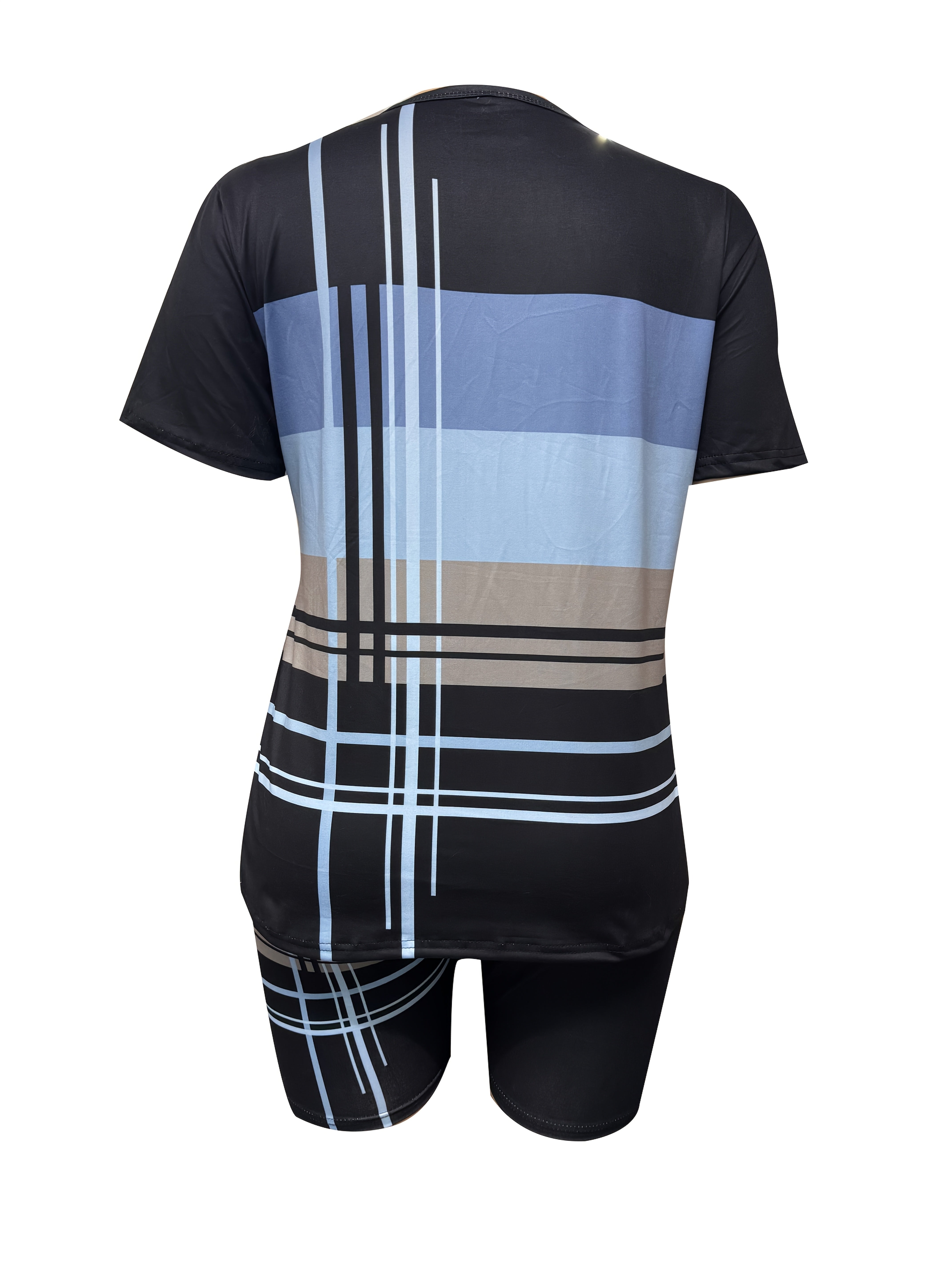 Plus Size Geometric Print Sports Outfit Cropped Top High-Waisted Shorts