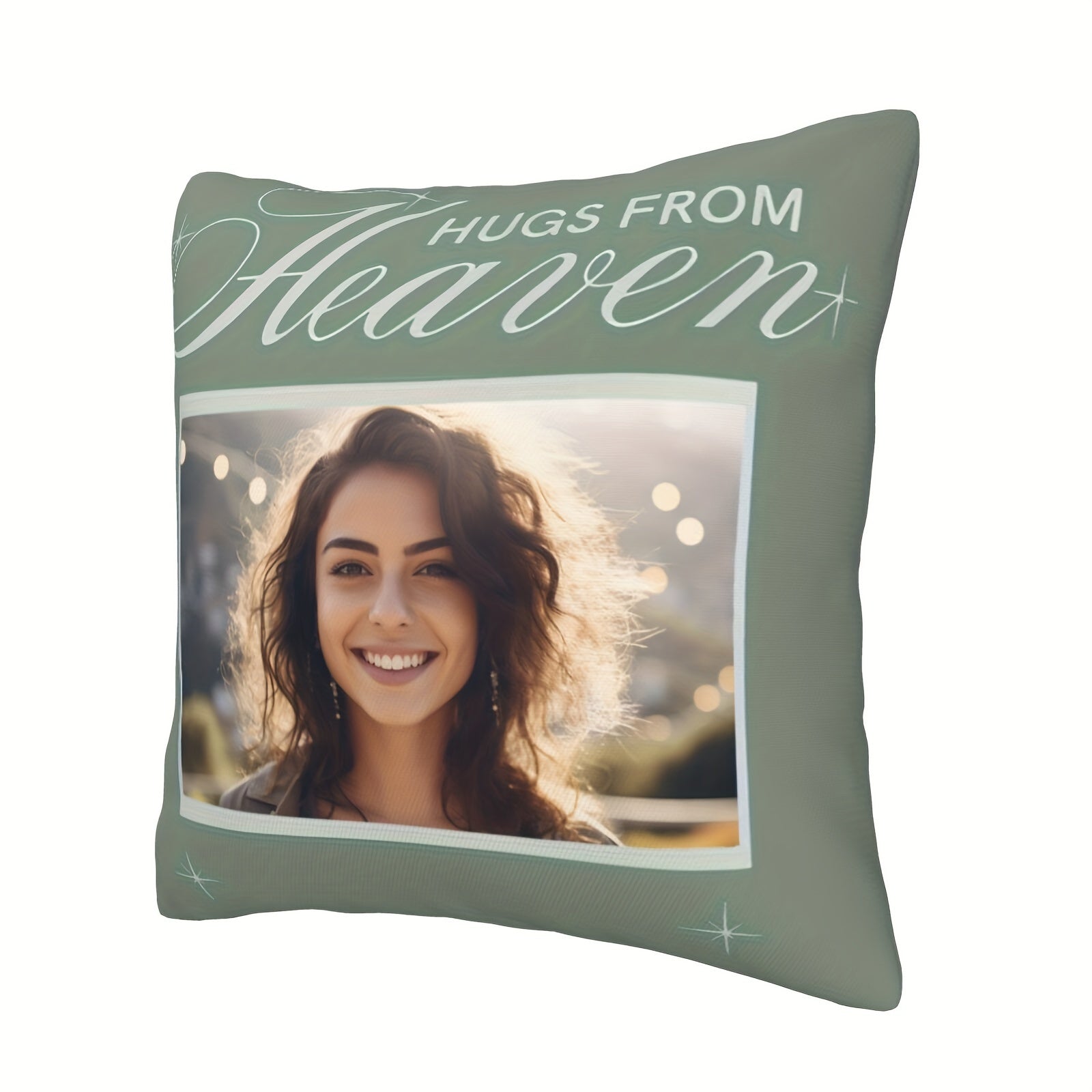 Custom Photo Pillowcase Hugs From Heaven Design 45.72x45.72 cm Soft Fabric Invisible Zipper