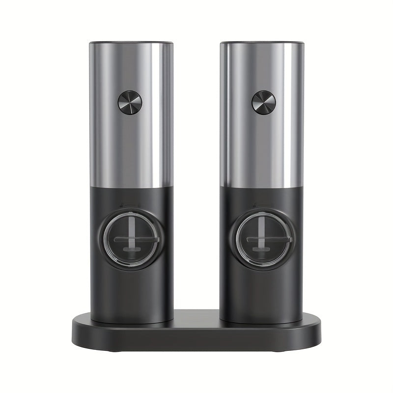 Set of 2 Stainless Steel Electric Salt and Pepper Mills with Holder
