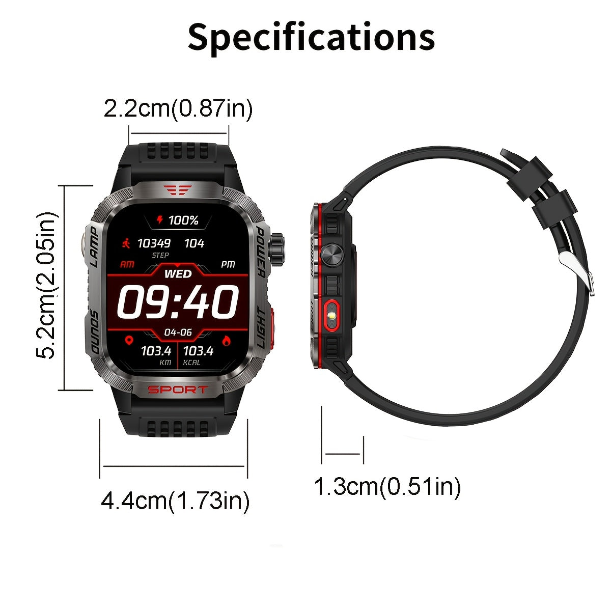 Outdoor Waterproof Smartwatch with Wireless Call Fitness Tracking and LED Flashlight