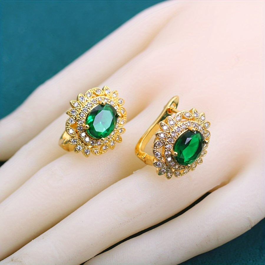 Retro-Inspired Jewelry Set for Women Copper with Synthetic Gemstones Bracelet Earrings Necklace Ring