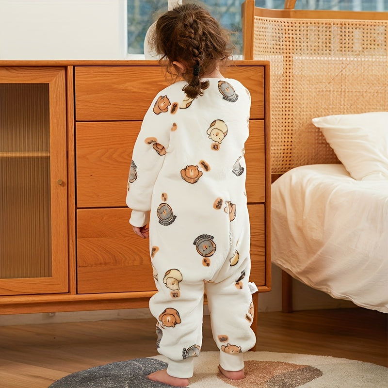 Kids' Flannel Sleeping Bag Animal Print Snug Warm for Spring and Autumn