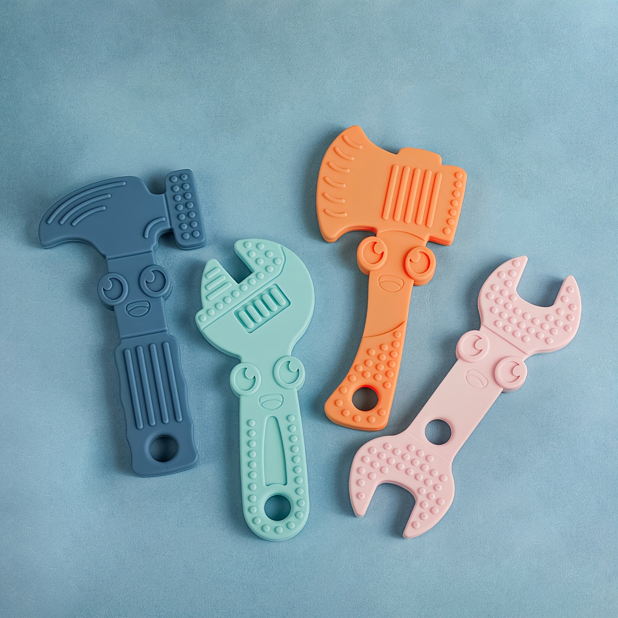Baby Toy Set 4-Pack Silicone Tools for Toddlers Soft-Textured Hammer Wrench Spanner Pliers Gift