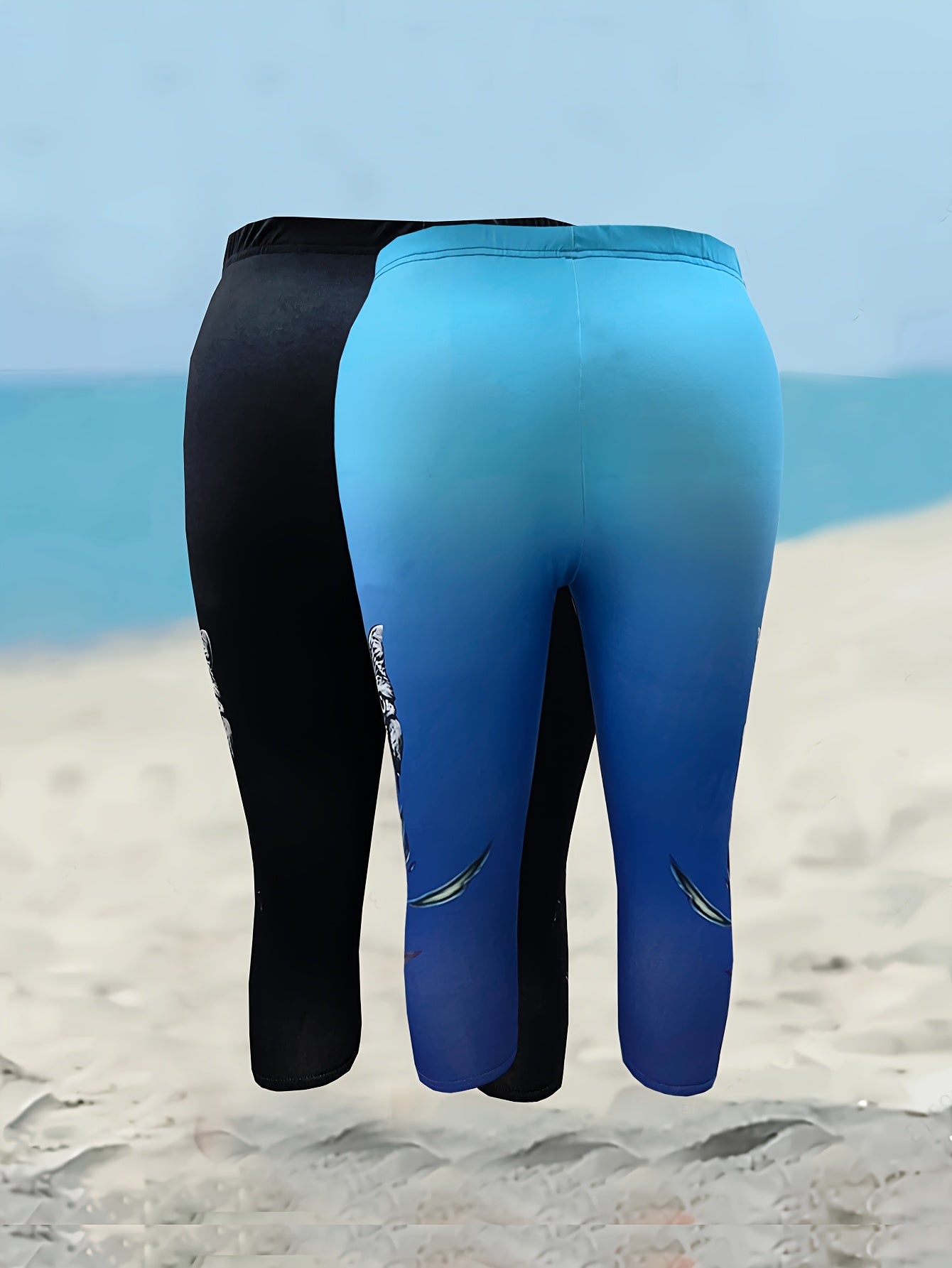 Women Plus Size Cat Print Capri Pants Fitted Comfortable Stretchable