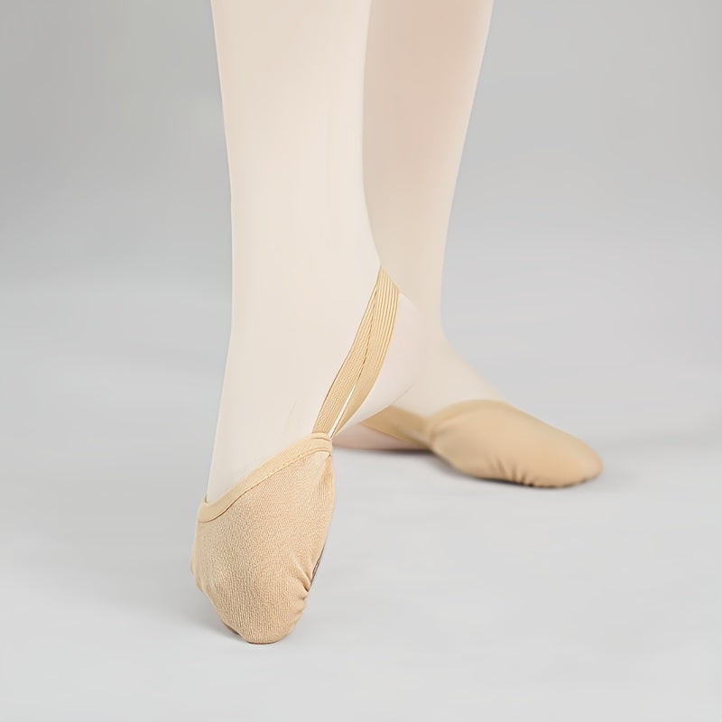Women's Lightweight Elastic Half-Sole Ballet Shoes Beige Rhythmic Dance Footwear
