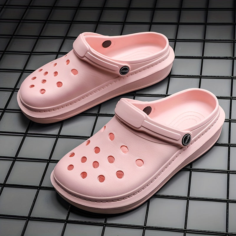 Women's Solid Color Clogs, Casual Hollow Out Garden Shoes, Slip-On Comfort