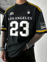 Мужская футболка с коротким рукавом большого размера с полосатым принтом, дышащая, быстро сохнущая, повседневная