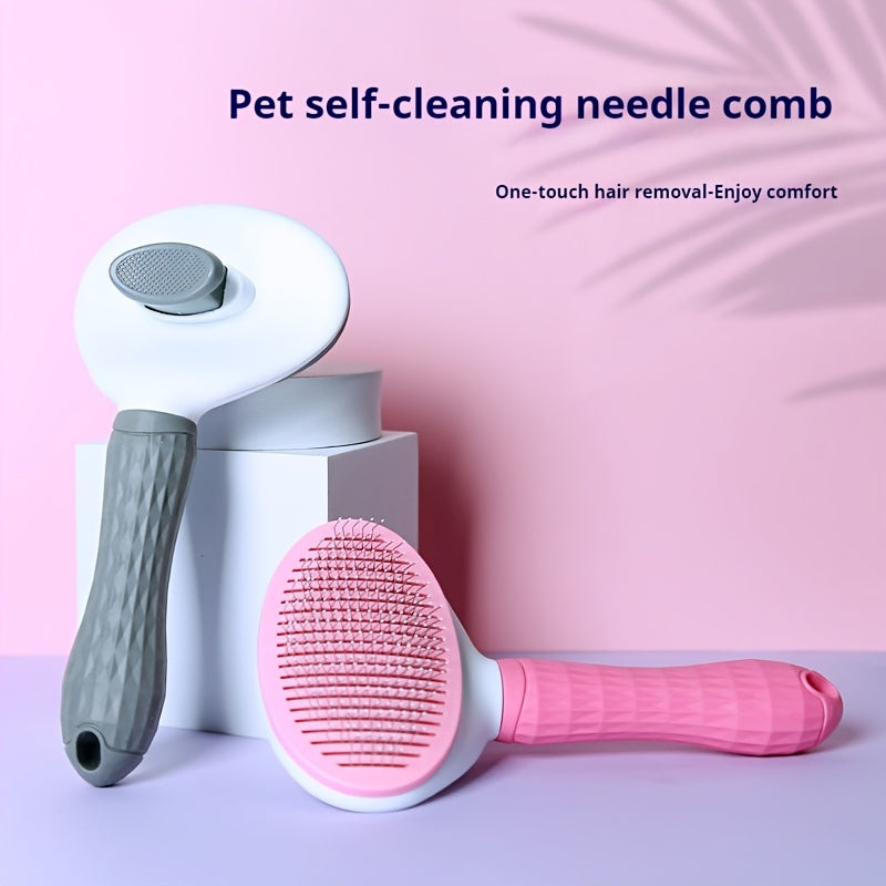 Pet Grooming Brush for Dogs and Cats with One-Click Hair Removal PVC Handle Detangling Shedding