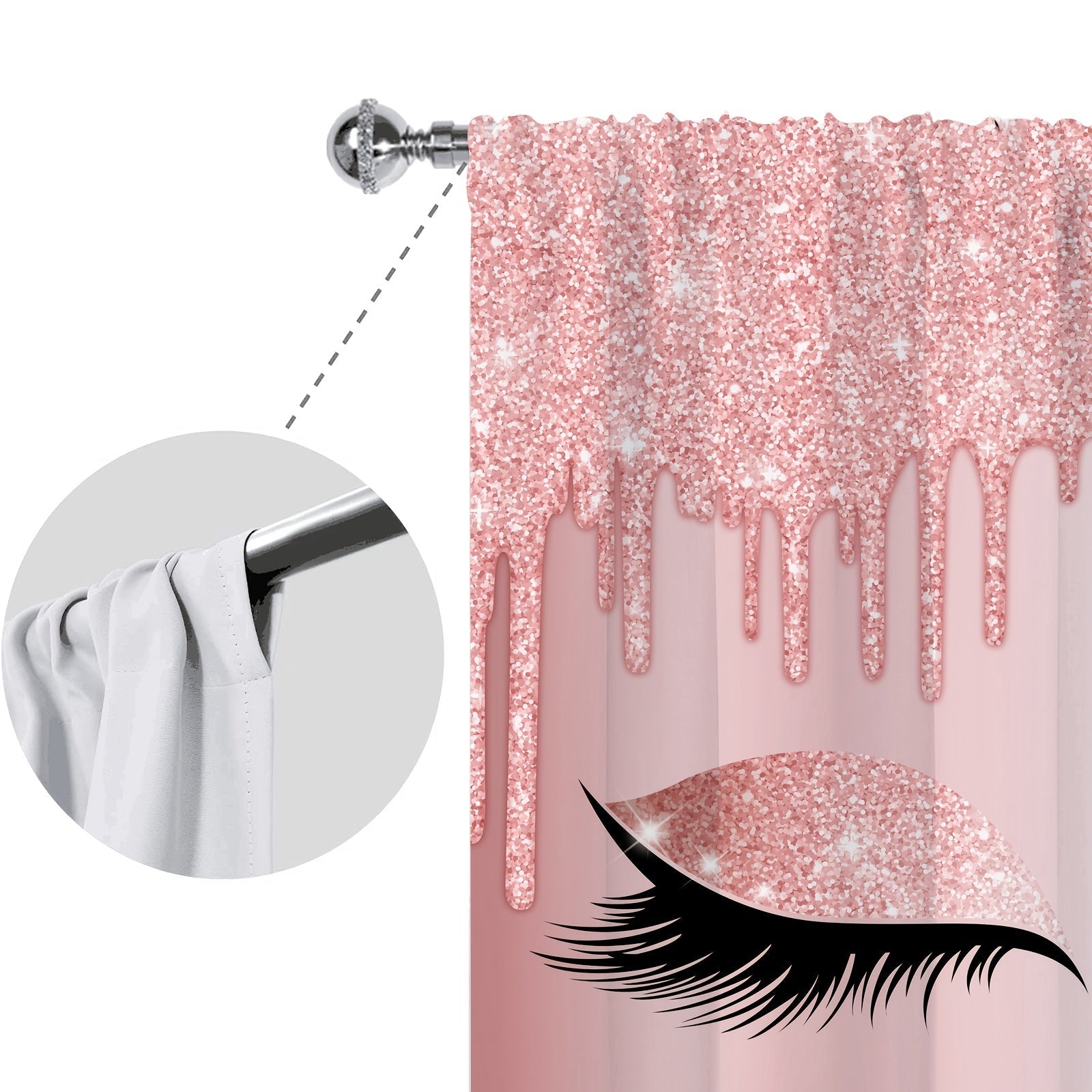 Set of Two Eyelash Printed Curtains, Rod Pocket Window Treatments for Bedroom and Living Room