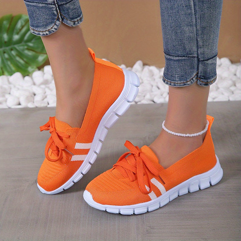 Women's Lace Up Sneakers Knit Low Top Walking Shoes Casual Lightweight Flat Footwear