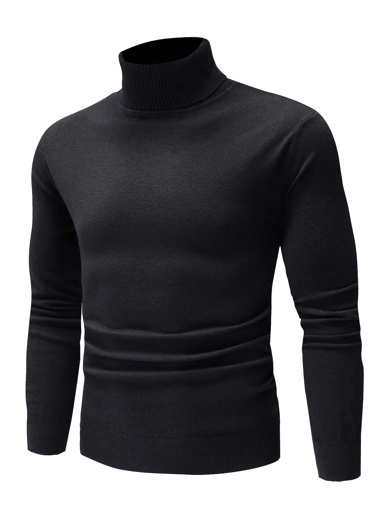 Plus Size Men's Brown Turtleneck Sweater Viscose Fall Winter Ribbed Cuffs