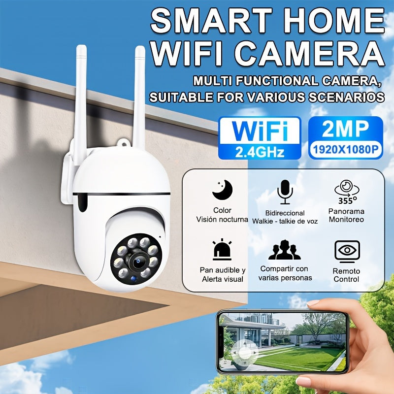 Cámara de seguridad HD 1080P para interior y exterior con audio bidireccional, seguimiento de movimiento y WiFi