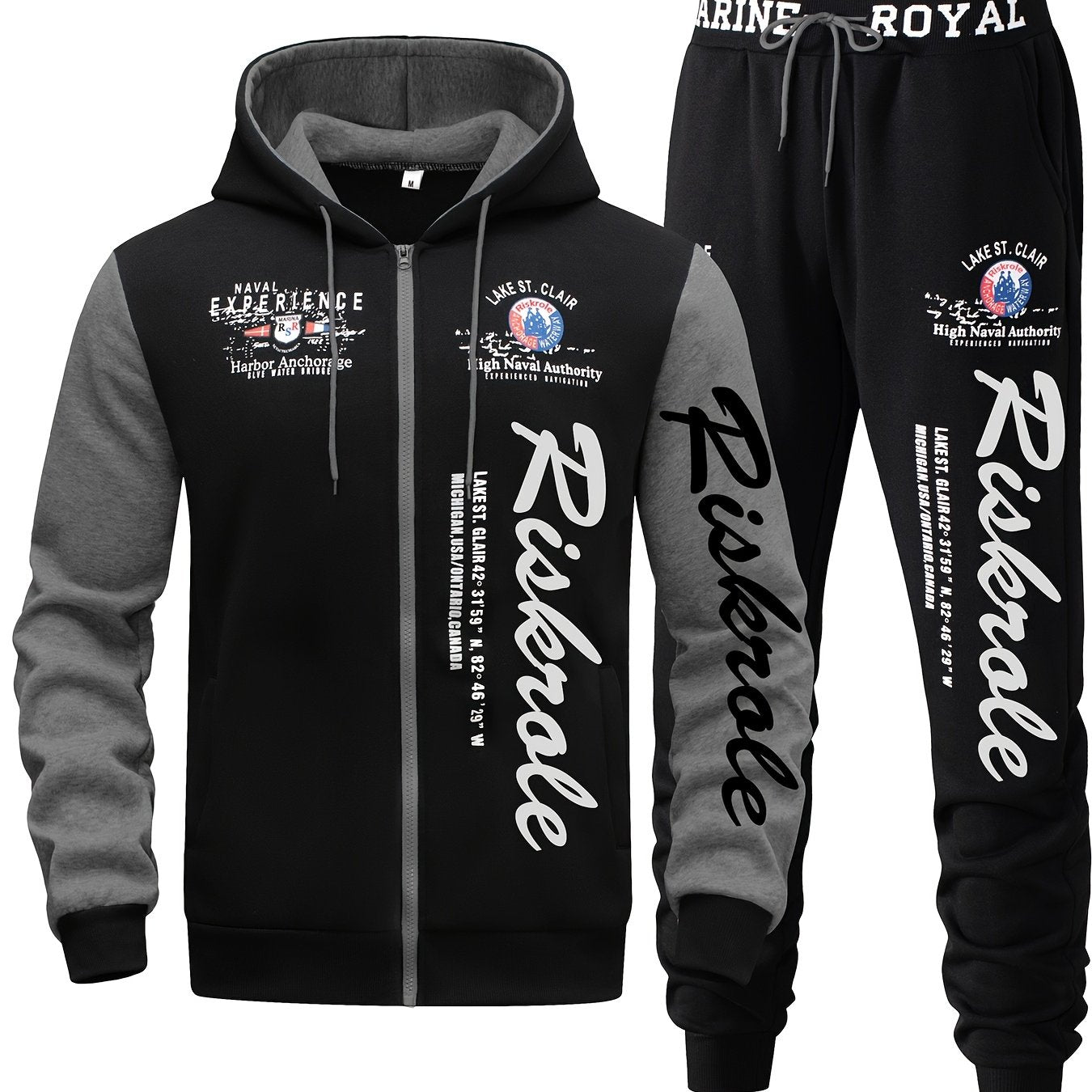 Conjunto casual de sudadera de dos piezas para correr y deportes de poliéster para hombre con estampado de letras