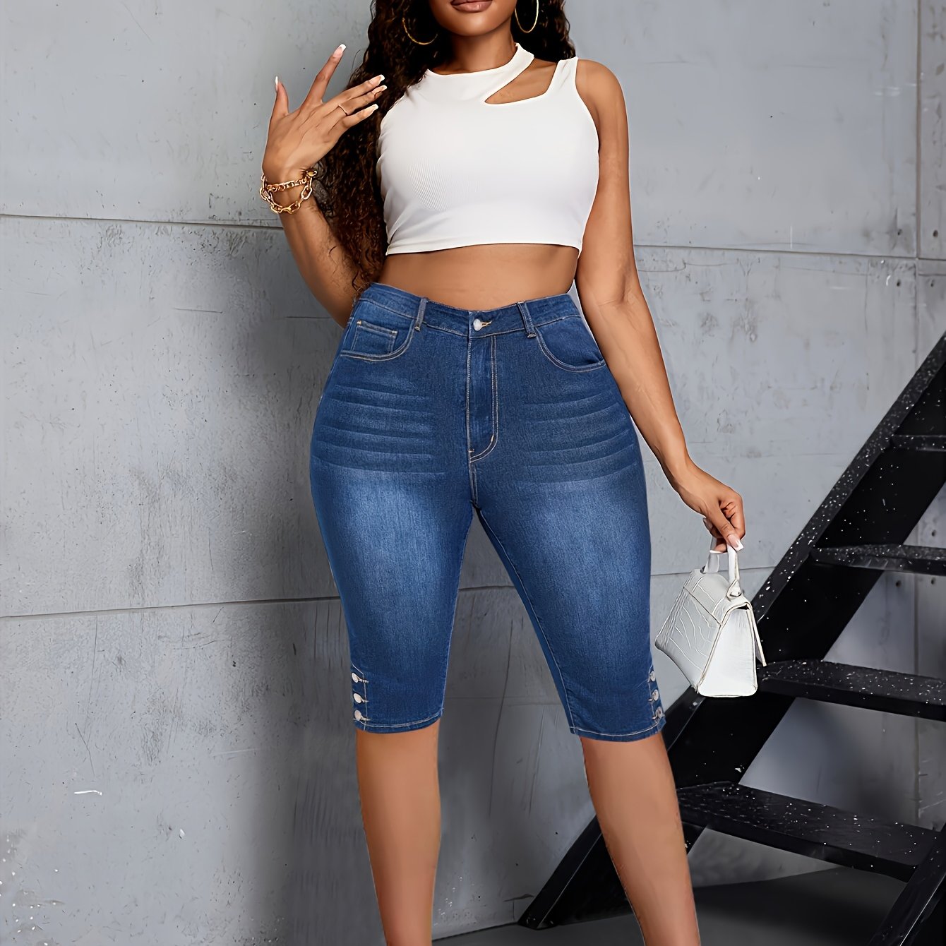 Plus Size Stretch Mid-Rise Straight Leg Pants Elastic Waist Casual Trousers