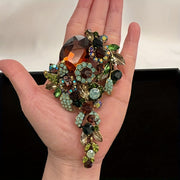 Antique-Style Brooch with Brown and Green Crystals in Alloy, Elegant Gift