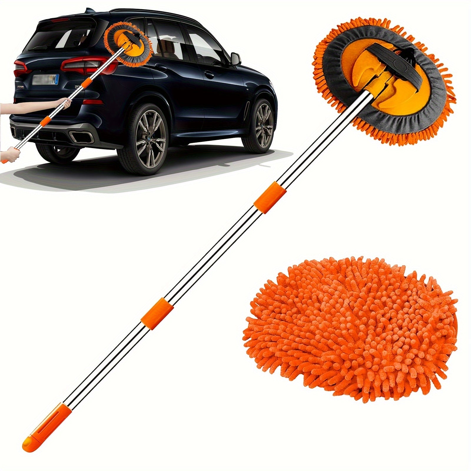 120.65cm Microfiber Car Wash Brush Set Long Handle 2-in-1 for Cars Trucks SUVs Boats