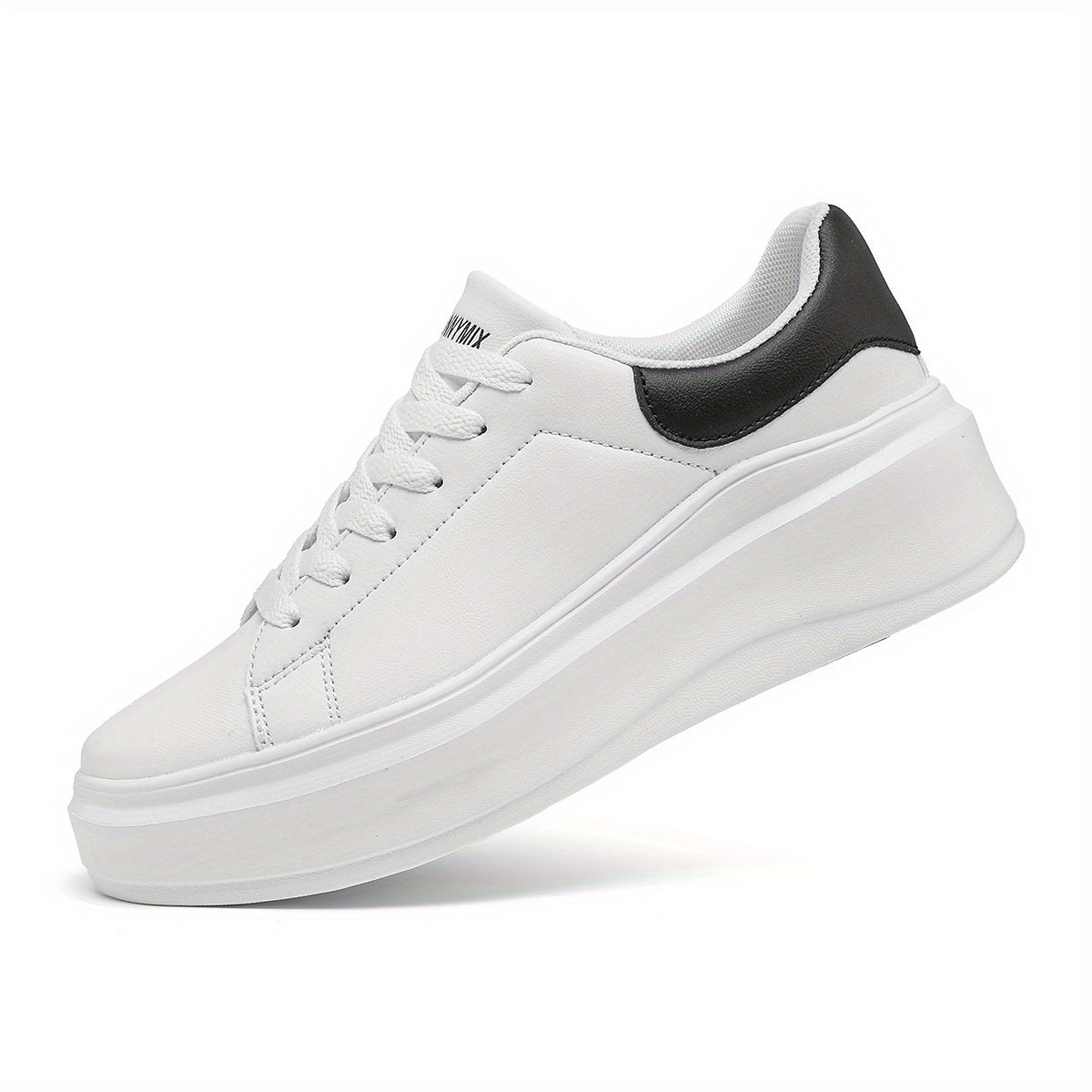 Women's Casual White Low Top Sneakers with Thick Sole and Lace-Up Design