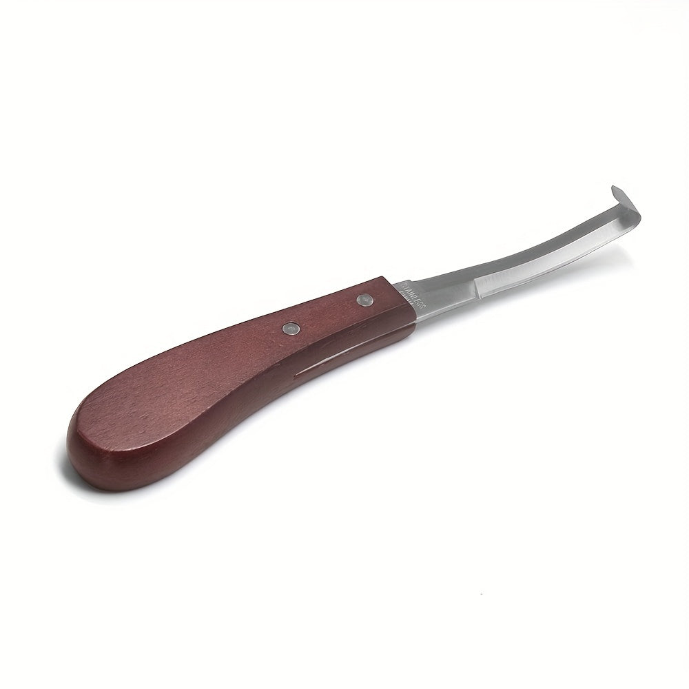 Right-Handed Double-Sided Heat-Treated Hoof Knife with Rubber Wooden Handle for Farrier Tools