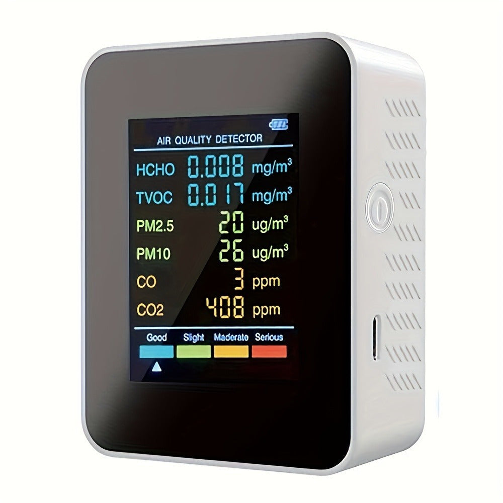 6-in-1 Air Quality Monitor with Large LCD Display Detects CO2 CO PM2.5 PM10 HCHO TVOC for Home Office
