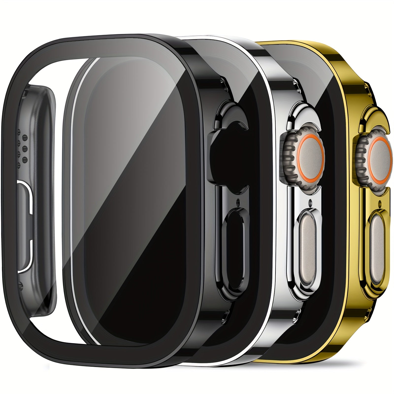 3-Piece Full Coverage PC Protective Case Set for Apple Watch with Built-in Glass Screen Protector 40mm-49mm