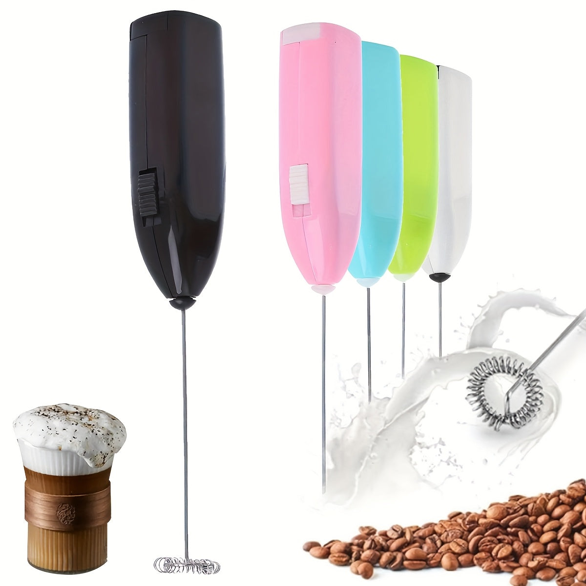 Batidor eléctrico de mano de acero inoxidable, batidora portátil multifunción para café