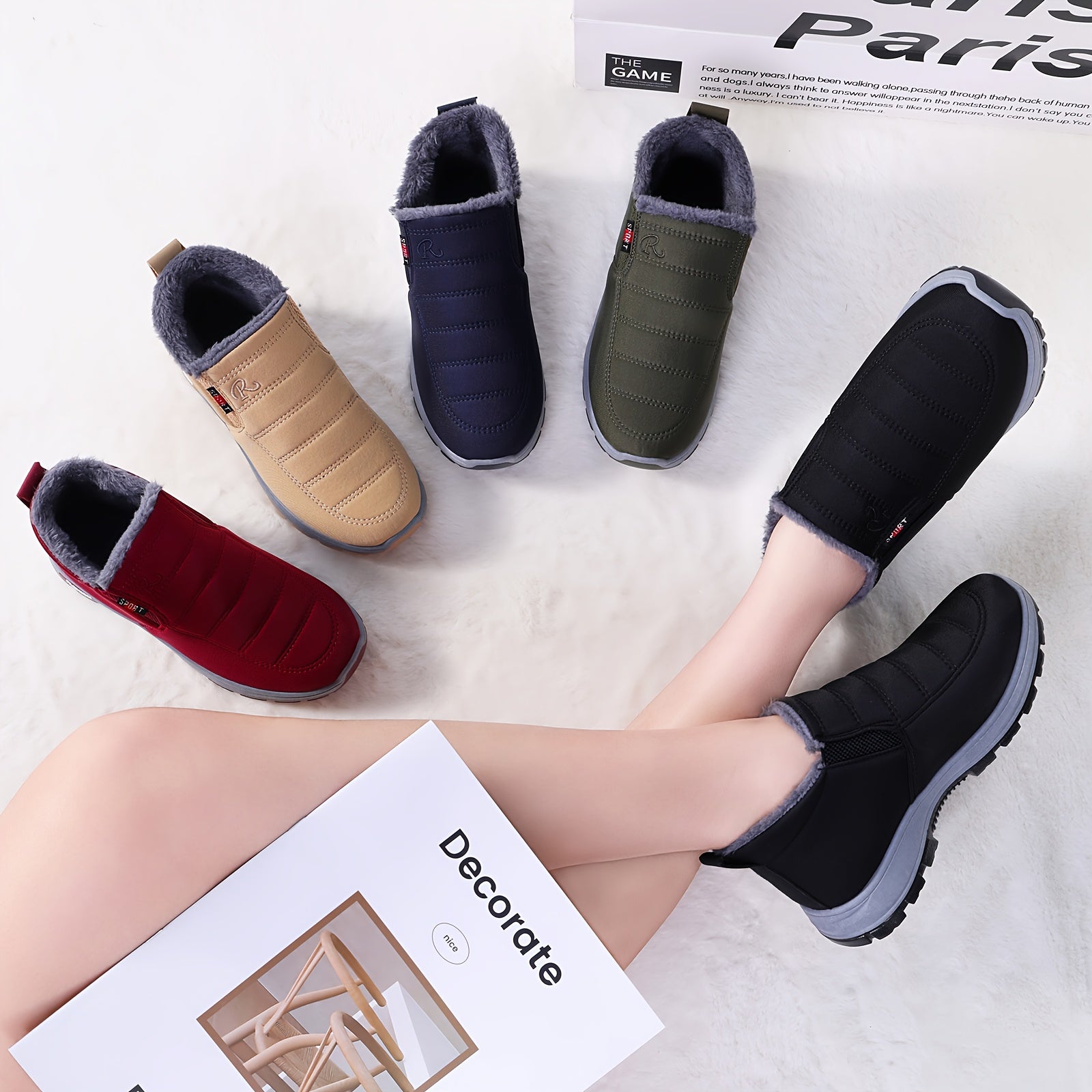 Women's Fleece-Lined Ankle Boots Lightweight Warm Maroon Casual