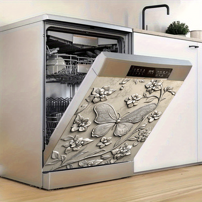 Antique Butterfly Magnetic Dishwasher Cover Waterproof Kitchen Decor 58.5x65 cm
