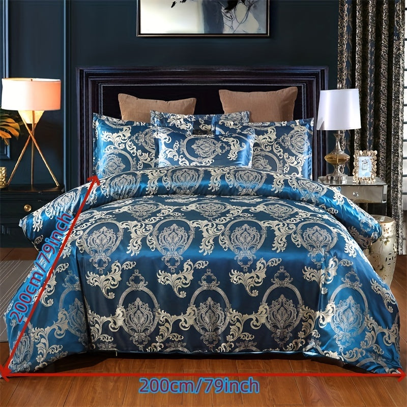 European-Style Satin Jacquard Quilt Cover Set with Pillowcases Bedding Set