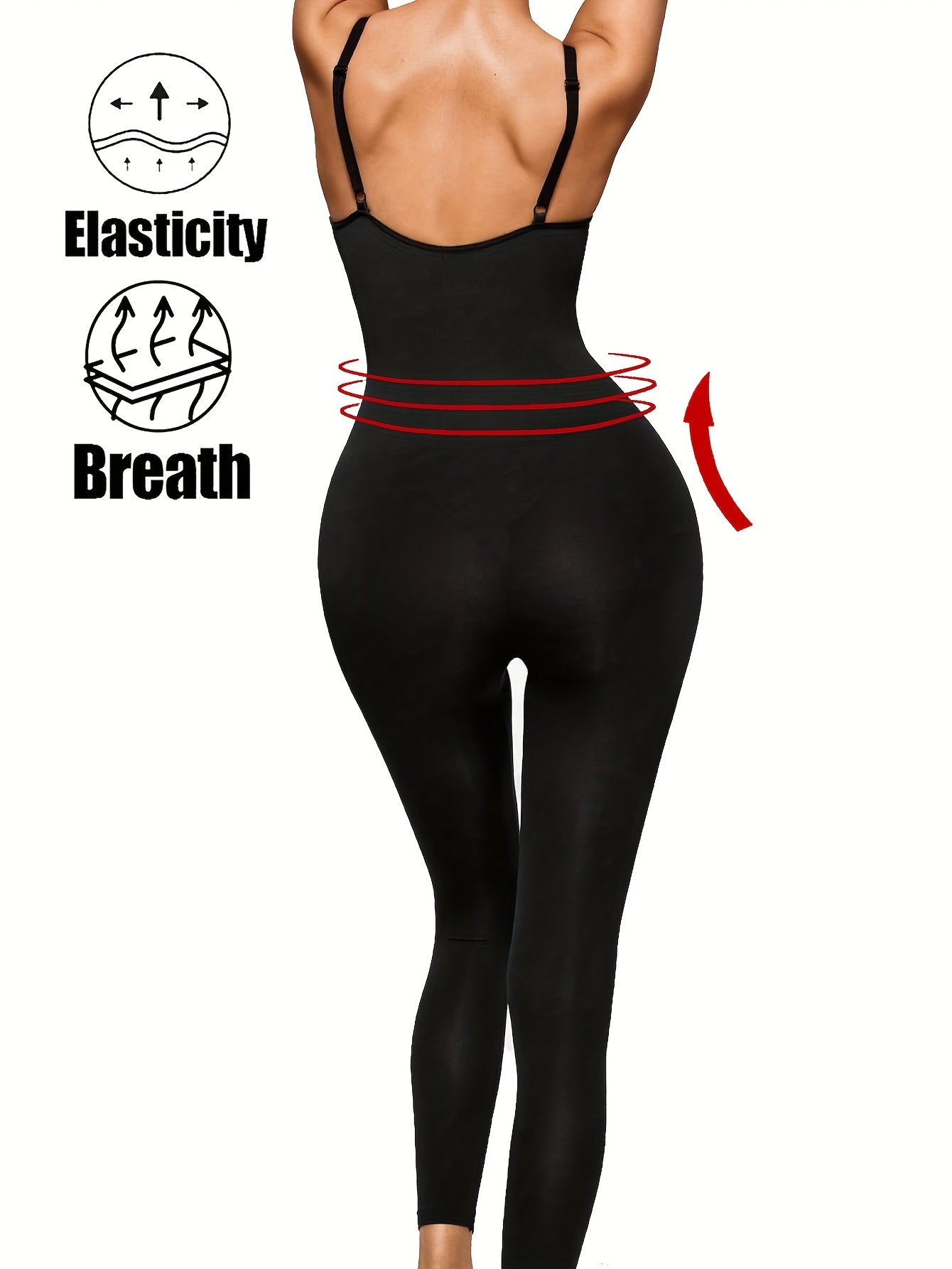 Backless Shaping Jumpsuit with Seamless Design Tummy Control Solid Color Knit Fabric