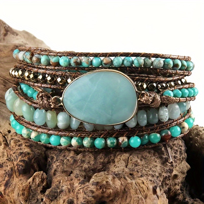 Bohemian Beaded Wrap Bracelet for Women with Natural Stones and Glass Beads