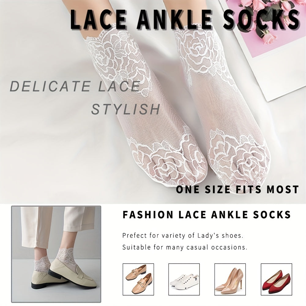 Women's Invisible Socks 5 Pairs Geometric Lace Floral Trim Polyester Spandex